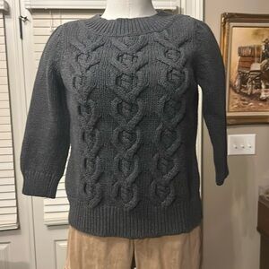 Talbots Sz M Grey Cable-knit 3/4 Sleeve Sweater. EUC